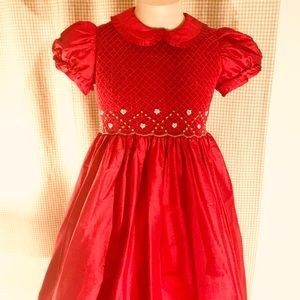 Marco & Lizzy 100%  red silk smocked Holiday Dress